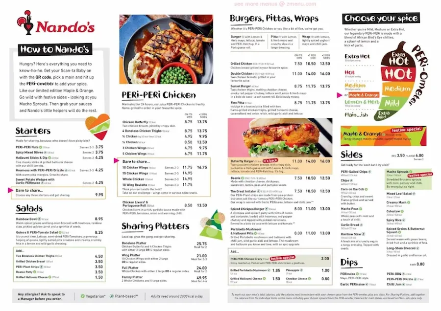 Nandos Menu Sides & Add-Ons